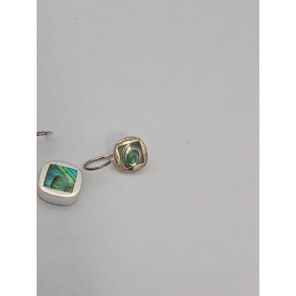 Vintage Sterling Silver Abalone Square Shaped Earring & Pendant Set